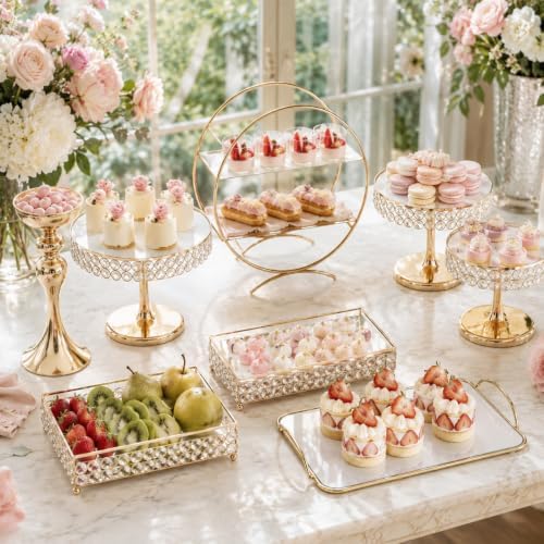 8 Pcs Cake Display with Mirror, Wedding Crystal Cake Stands for Reception - Image 6