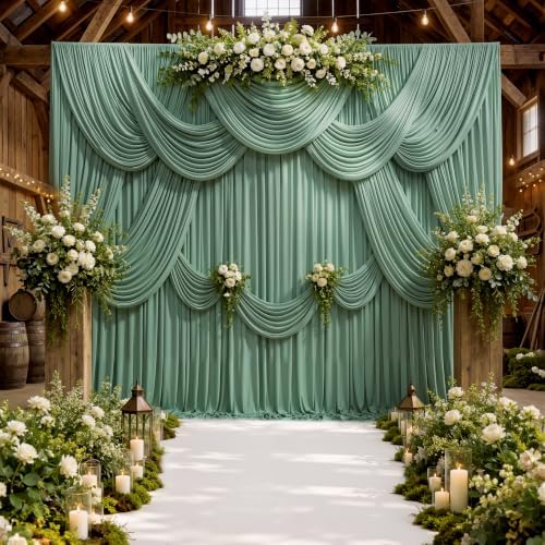 50ftx10ft Wrinkle Free Sage Green Backdrop Curtains for Parties, Polyester Green Photo Backdrop Drapes 10 Panels 5x10ft for Wedding Birthday Baby Shower Photography Background by ENJOYYOURPARTY