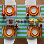 Tudomro Striped Tablecloth, Rectangle, Emerald, Sky Blue, 84'' X 60'' - Image 5