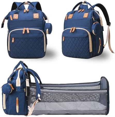 Diaper Bag with Changing Station, Waterproof 3 in 1 Diaper Backpack with Foldable Changing Pad, USB Charging Port, Large Travel Backpack for Mom & Dad, Baby essentials-Blue by Lamroro