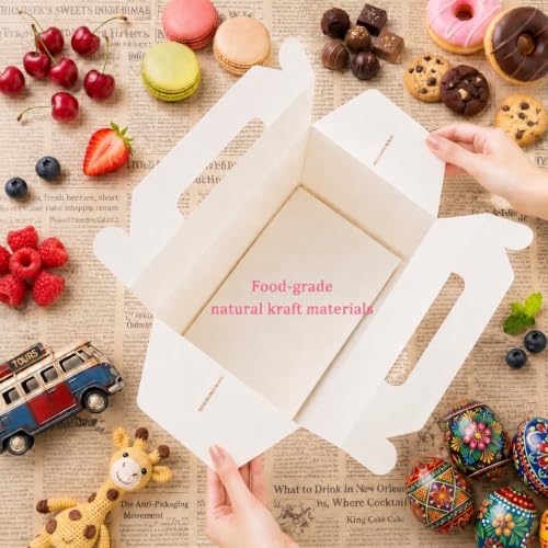 ZOOFOX 50 Pack White Gable Boxes 9x6x6 Inches, Large Greaseproof Cardboard Treat Boxes with Handles, Party Favor Boxes for Baby Shower, Food, Birthdays, Barn Style Lunch Boxes - Image 5