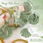 30 Pack Sage Green Cheesecloth Table Runner 17x108 Inches Boho Home Decor - Image 3