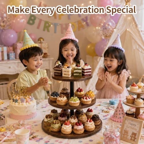 Wooden Cupcake Stand 2 Pack, Large Cupcake Tower Stand for 50 Cupcakes, 3 Tiered Wooden Serving Trays Stand, Soporte Para Cupcakes, Dessert Table Display - Image 4