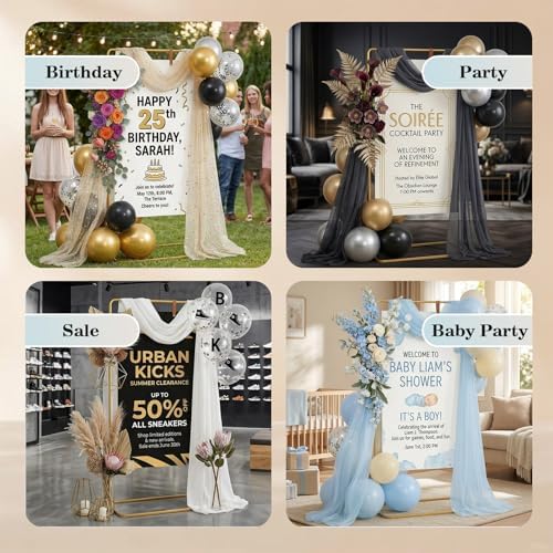 Wedding Welcome Sign Stand, 68"x31"x20" Welcome to our Wedding Sign Holder Adjustable Elegant Welcome Sign Easel with 4 Hanging Straps for Seating Chart, Banner, Ceremony Decor(Gold) - Image 5