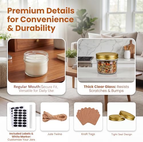 QAPPDA 4oz Glass Jars With Gold Lids,Mini Mason Jars Canning Jars - Image 3