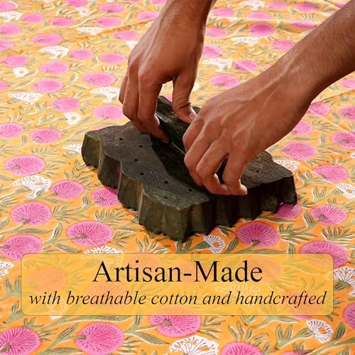 Ridhi Bubblegum Pink Hand Block Print Cotton Rectangle Tablecloth 108" x 60" inches Reusable Table Cover Decorative Everyday Use for Dining Room, Farmhouse, Home Gift for Spring, Mother's Day - Image 4