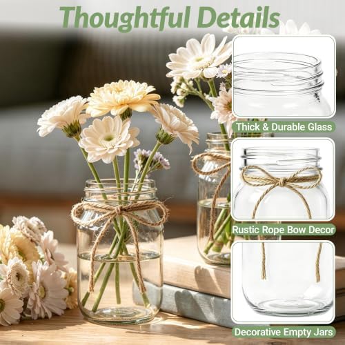 6 PCS 16oz Glass Mason Jars Flower Vases for Centerpieces, Clear - Image 3