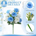 Zeyune 8 Pack 12 Inch Artificial Rose Bouquet, Blue and White - Image 2