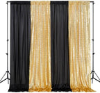 Party Backdrop Curtain 10ftx10ft - Gold Sequin and Black Satin Drapes by SoarDream