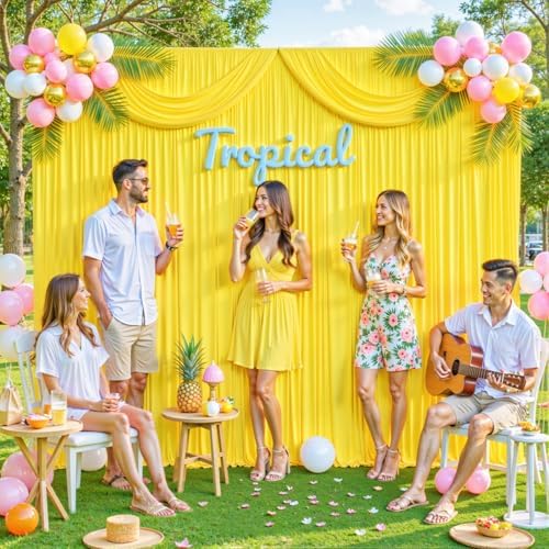 10x10 Yellow Backdrop Curtain for Parties Wrinkle Free Lemon Yellow Photo Curtains Backdrop Drapes Fabric Decoration for Birthday Party Wedding Baby Shower 5ft x 10ft,2 Panels - Image 2