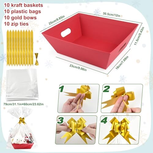 CDIVEFTN Baskets for Gifts Empty, 10 Pack Red Gift Basket Kit with Bags - Image 4