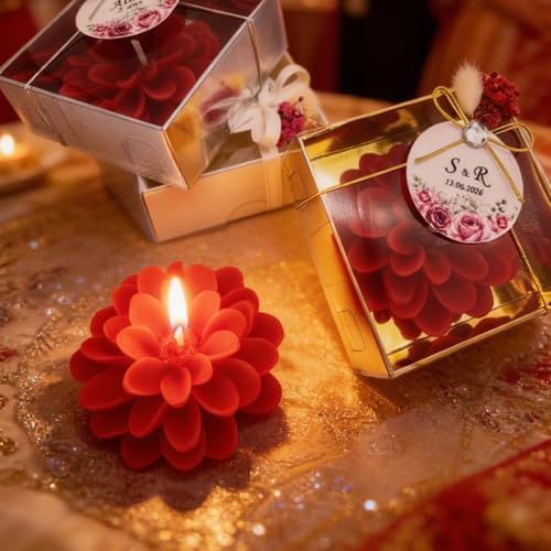 Giftsupstore Wedding Favor Guest Bulk – 75 Set of Scented Lotus Shaped Candle Party Favors – Custom Baby Shower Gifts, Bridal Shower & Personalized Bachelorette Party Favors for Adults - Red - Image 2