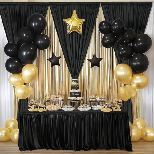 30ftx12ft Wrinkle Free Black Backdrop Curtain for Wedding Parties, 6 Panels 5x12 ft Long Silky Polyester Fabric Backdrop Drapes Black Photo Back Drop Cloth for Parties Photography Background - Image 6
