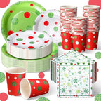 Hsei 250 Pcs Christmas Green Disposable Plate Napkin Tableware Set by Hsei