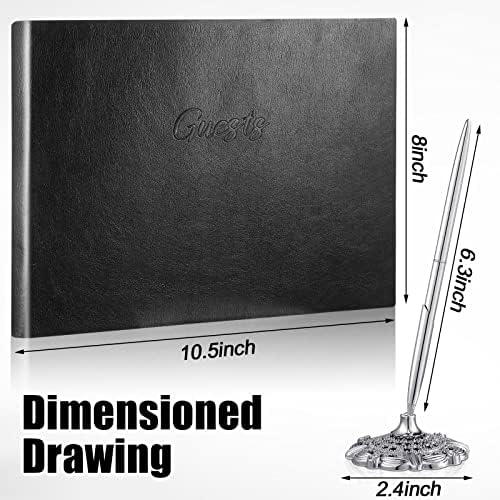 Geyee Leather Guest Book and Pen Stand Set, 10.5" x 8", Black - Image 2