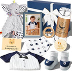 New Parents Gifts for Couples, First Time Mom & Dad Baby Boy Gift Basket, Baby Shower, Newborn, Congratulations, Expecting Parents, Pregnancy Announcement, Gender Reveal, Onesie, Blanket, Socks, Blue by Unknown