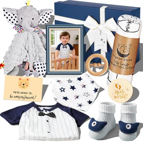 New Parents Gifts for Couples, First Time Mom & Dad Baby Boy Gift Basket, Baby Shower, Newborn, Congratulations, Expecting Parents, Pregnancy Announcement, Gender Reveal, Onesie, Blanket, Socks, Blue by Unknown