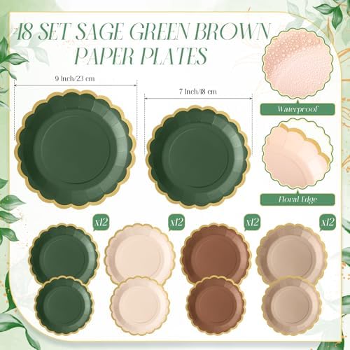 Mimorou 342 Pcs Sage Green and Brown Party Supplies Plates Napkins Cups - Image 3