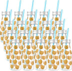 Yungyan 20 Pcs Plastic Cookies Milk Bottles with Straws and Lids Small Clear Milk Jar with Lids Mini Juice Bottles and 300 Sticker Labels for Theme Birthday Party Baby Shower - Image 6