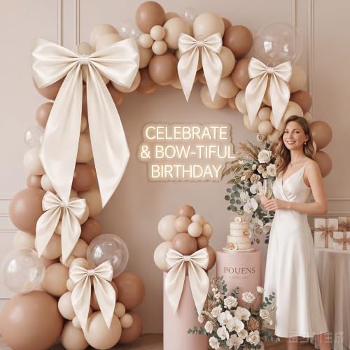 Crowye 7 Pcs Giant Satin Bow Decor, Large Cream Backdrop Decor - Image 6