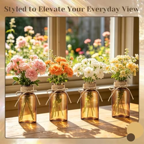 Mason Jar Glass Vases 6 Pack, Amber Flower Vase for Centerpieces - Image 5