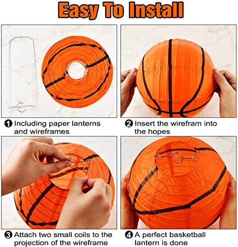 30 Pieces Orange Basketball Paper Lanterns Decorations 8 inches Ceiling Hanging Basketball Lanterns Basketball Sports Party Paper Lanterns for Sport Themed Birthday Party Bar Basketball Game Party - Image 3