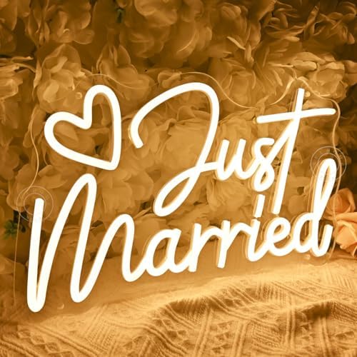 SYLHOME Just Married Led Neon Light Sign Heart Wedding Backdrop Wall Decor - Image 2