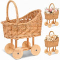 15 Inch Wicker Baby Carriage Basket, Vintage Rattan Stroller Flower Basket for Baby Shower Centerpiece, Woven Carriage Decor for Wedding, Nursery Display and Photography Prop (Large) by Unknown