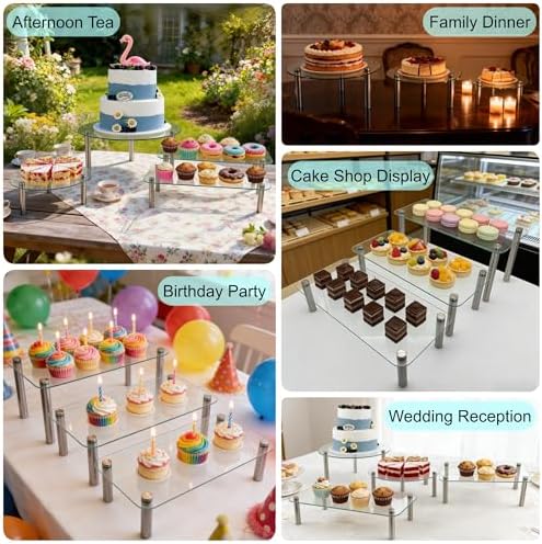 6 Pack Tempered Glass Cake Stands Set 9 11 13 Inch Dessert Display Riser - Image 5