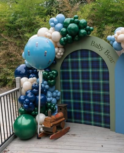 Set of 2 Arch Backdrop Cover Tartan Plaid Baby Shower Stretchy Arch Frame Cover for Bear Theme Boys Birthday Party Fiesta Decorations (6ft & 5ft,Blue) - Image 5
