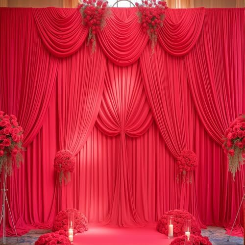 Red Backdrop Curtains 8 Panels-Wrinkle-Free Polyester Photography Drapes Party Photo Backgrounds for Wedding Christmas Photo Backdrops- 32 X10FT (Red) - Image 4