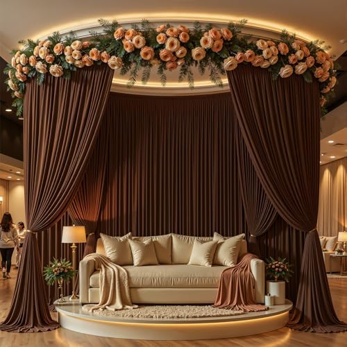 24x10FT Dark Brown Backdrop Curtains for Wedding Parties, Wrinkle Free Polyester Photography Backdrop Drapes for Baby Shower Birthday Parties Stage Background Stand Decorations 4x10ft,6 Panels - Image 5