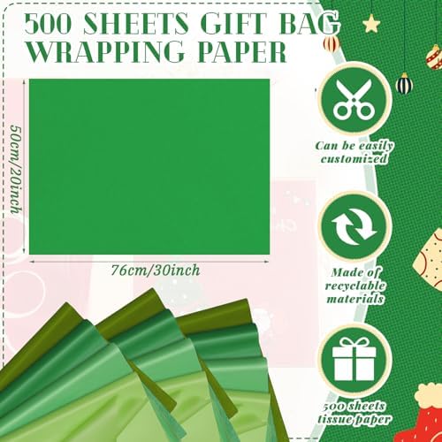 500 Sheets Green Tissue Paper Bulk 20 x 30 Inch for Football Fall Gift Bag - Image 3