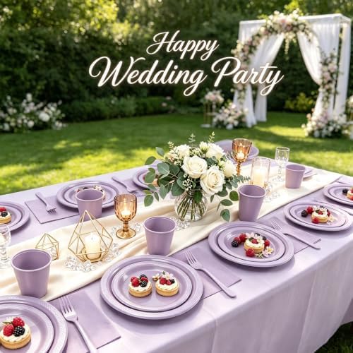 100 Guests Lavender Plastic Plates and Napkins Party Supplies for Birthday - Image 6