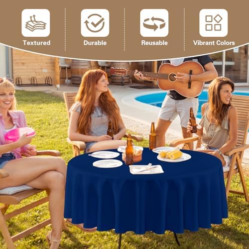 sancua Round Tablecloth 90 Inch Fit 30-72 Inch Tables, 8 Pack Navy Blue - Image 4