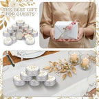 MTLEE 50 Pcs White Gold Wedding Thank You Candles Gifts for Guests, Bridal Shower Baby Shower Favors, 1 oz Mini Lavender Scented Soy Wax Candles Tin Bulk for Birthday Aromatherapy Party Favors - Image 3