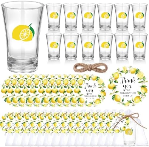 Funnymoom 50 Sets Lemon Party Favors for Guests Baby Shower Decorations with Acrylic Shot Glasses Lemon Theme Supplies for Summer Birthday Bridal Shower Gender Reveal Party by Funnymoom