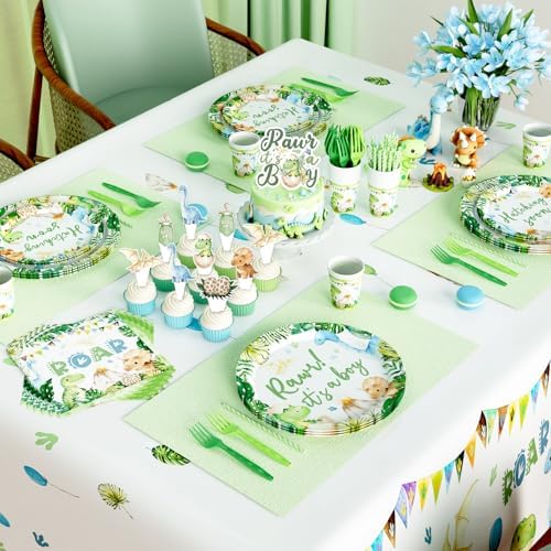 Hombae Dinosaur Baby Shower Decorations Boy, Hatching Soon Baby Shower Party Supplies with Rawr It's a Boy Tableware, Plates, Napkins, Hanging Swirls for Boys Dino Theme Party, Serves 24 - Image 5