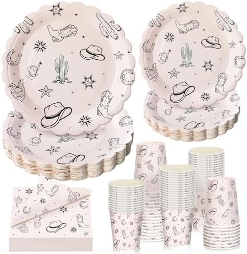 Domensi 250 Pcs Western Cowboy Paper Plates Napkins and Cups Serve 50 by Domensi