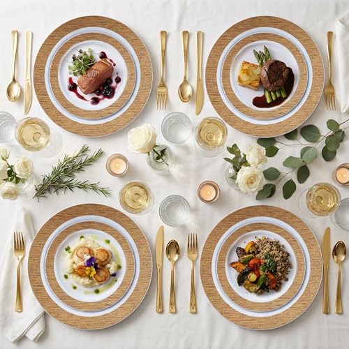I00000 102 Pcs Wood Grain Brown Plastic Plates, Premium Disposable Plates - Image 7