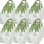 HunnmingRe 30 Pcs Sage Green Floral Gift Bags Floral Gifts Bag with Handles Bulk Wedding Bridal Shower Party Favor Non Woven Reusable Tote for Women Baby Shower Birthday Tea Fall Party Supplies by HunnmingRe