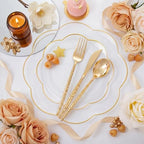 LIYH 150Pcs Gold Flower Clear Plastic Plates Silverware Set for Wedding - Image 2