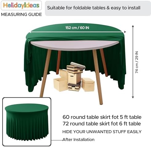6 Pack Hunter Green Spandex Table Covers for Christmas, 60 Inch Round - Image 5