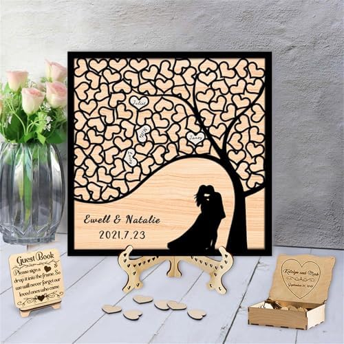 Personalized Tree of Life Wedding Guestbook Alternative with Wooden Heart Sign Custom Famliy Tree Wedding Drop Top Frame Rustic Wedding Decorations for Reception,C-Family Tree Guestbook-1 by Smallduuck
