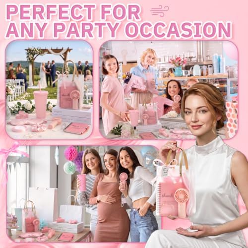 62Pcs Baby Shower Prizes for Guest Winners Handheld Fan Party Favor Set Thank You Gift with Plastic Tumbler,Notebooks,Hair Claw Gift Bags for Party Game Wedding Bridal Shower Favors (Pink, 6 Sets) - Image 7