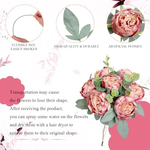 50Pcs Artificial Peonies Flowers, 4’’ - Dusty Pink - Image 3