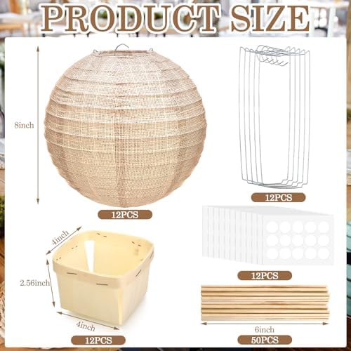 Baquler 12 Sets Print Burlap Baby Shower Decorations Hot Air Balloon Table Centerpieces DIY Boho Paper Lanterns Farmhouse Rustic Neutral Chinese for Wedding Birthday Party Classroom Decor - Image 2