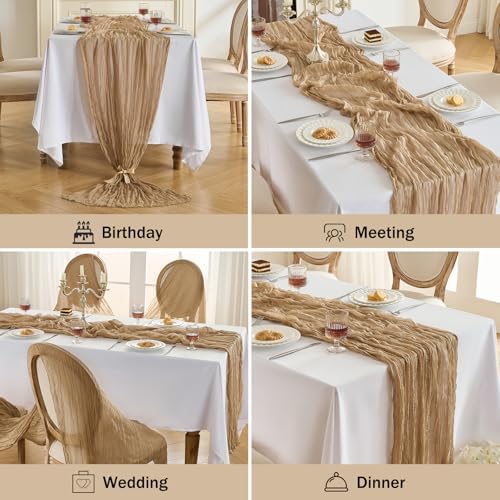 Fanami 6 Pack Cheesecloth Table Runner -10FT Nude Brown Boho Gauze Cheese Cloth Table Runner 120 Inches Long Rustic Sheer Fabric Centerpieces for Wedding Birthday Party Bridal Baby Shower Decorations - Image 6
