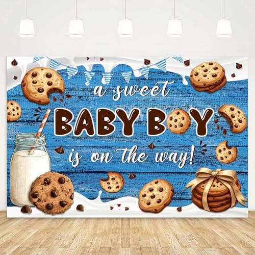 Milk and Cookie Baby Shower Backdrop A Sweet Baby Boy is On The Way Party Photo Background Milk and Cookie Baby Shower Decoration Banner Photo Booth Props 9x6ft by ZHXYMMS