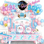 Touchdowns or Tutus Gender Reveal Decorations, Pink Blue Boy or Girl Party Supplies Backdrop Banner Balloon Garland Tablecloth Cake Topper Plate Napkin Cup Straw Knife Spoon Fork Sash 230 PCs by Fiesec